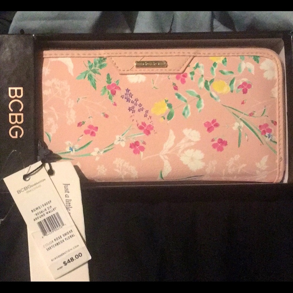 BCBG pink floral wallet